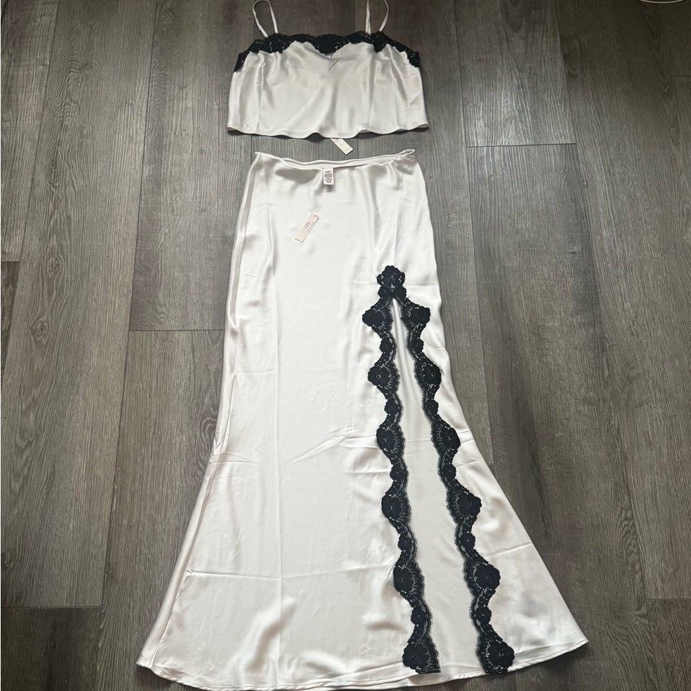 Victoria's Secret White Slip Set with Black Lace